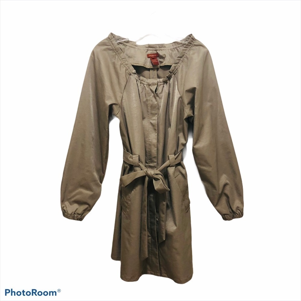 Sundance Tan Trench Coat Ruffle Neckline Size SMALL